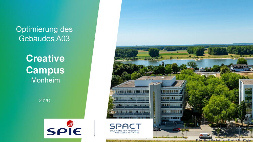 Aerial view of Creative Campus Monheim highlighting strategic property management initiatives for building A03.